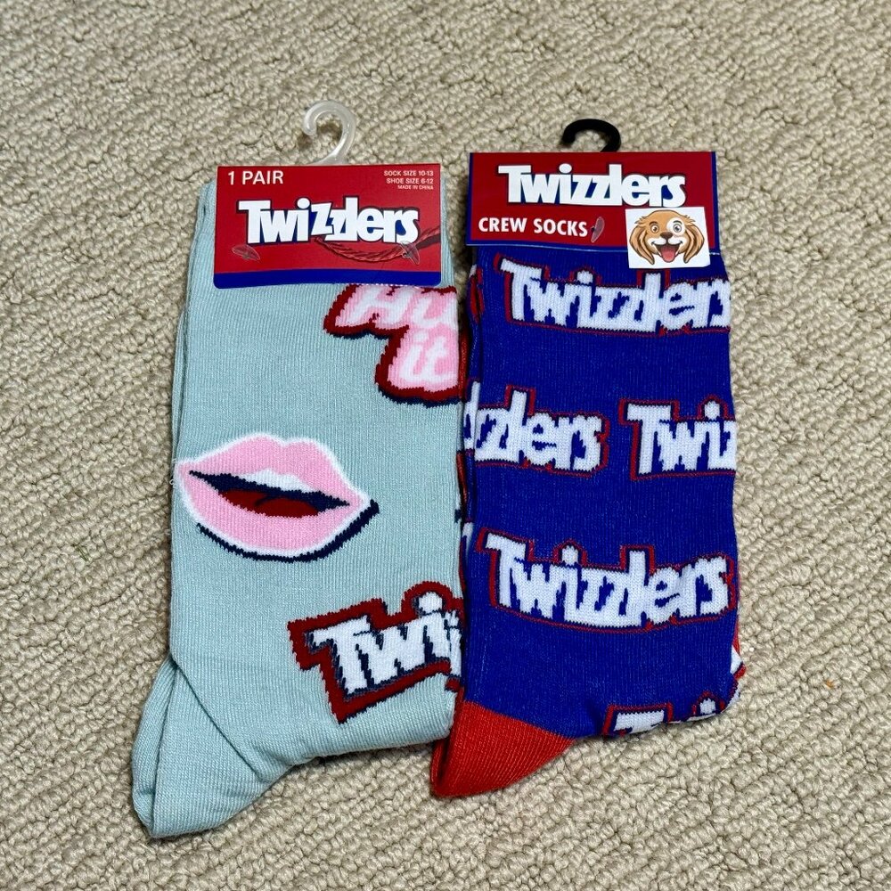 2 Twizzlers New Novelty Crew Socks Size 6-12/13 - Men's/Women's -